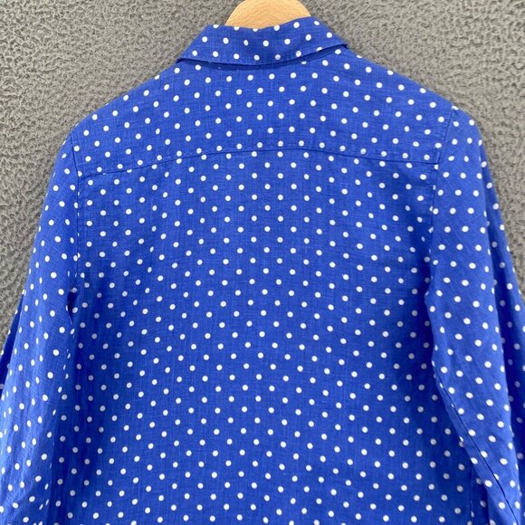 Talbots Shirt Womens Small Blue Polka Dot Linen Button Up Collar Roll Tab Sleeve - Picture 5 of 10